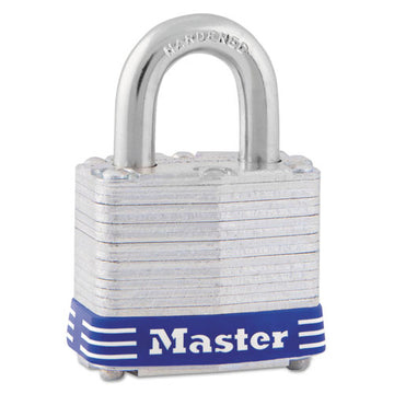 Master Lock® Four-pin Tumbler Lock, Laminated Steel Body, 1 9-16" Wide, Silver-blue, Two Keys freeshipping - TVN Wholesale